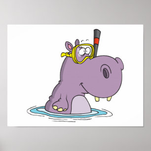 Lustigt snorkelsimmande hippo poster