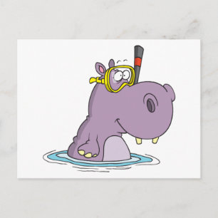 Lustigt snorkelsimmande hippo vykort