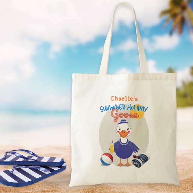 Lustigt sommarprogram Fåniget Goose Retro Design Tygkasse (A fun tote bag with a Summer Holiday Goose design, personalized with a name)