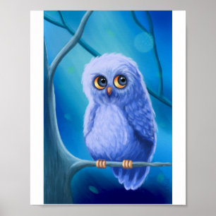 Lustigt Sömnig Blue Uggla Poster
