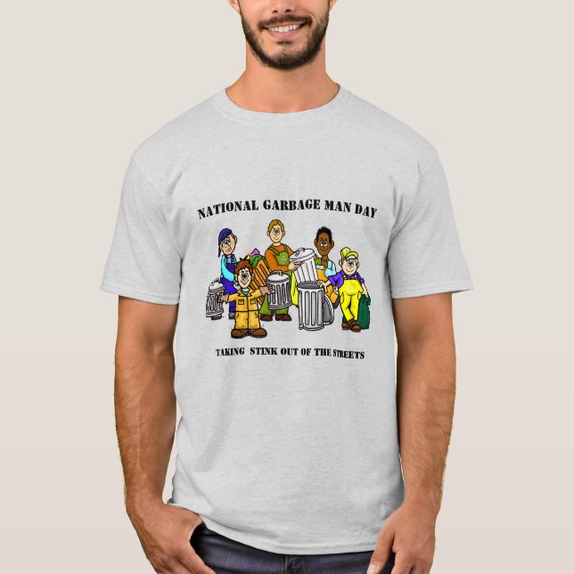 Lustigt Sopor Man Day T-shirt med många arbetare (Framsida)