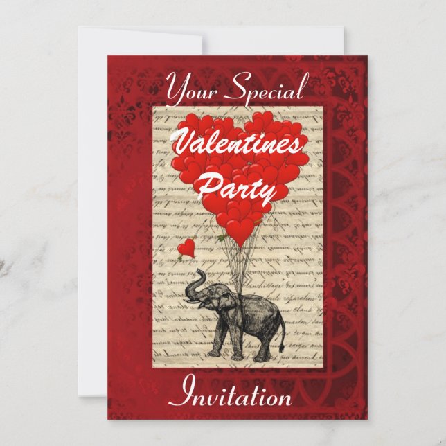 Lustigt söt elefant Valentines party Inbjudningar (Framsida)