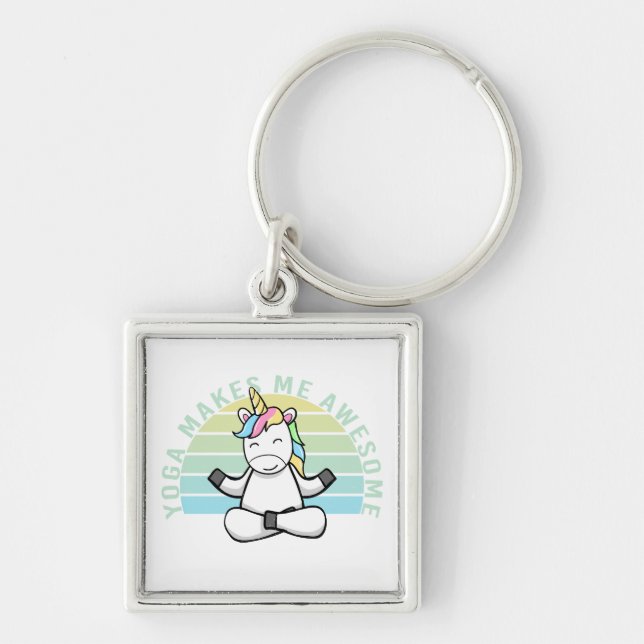 Lustigt söt enmajs som gör yoga. fyrkantig silverfärgad nyckelring (Framsidan)