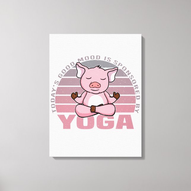 Lustigt söt gris som gör yoga. canvastryck (Framsida)