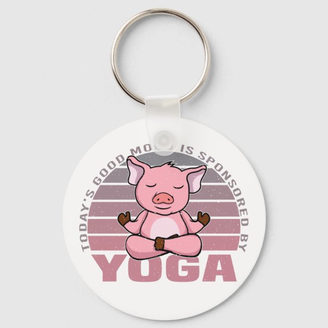 Lustigt söt gris som gör yoga. nyckelring (Framsida)