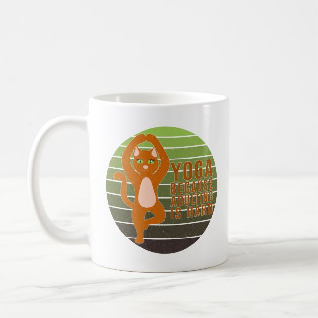 Lustigt söt katt som gör yoga. kaffemugg (Vänster)