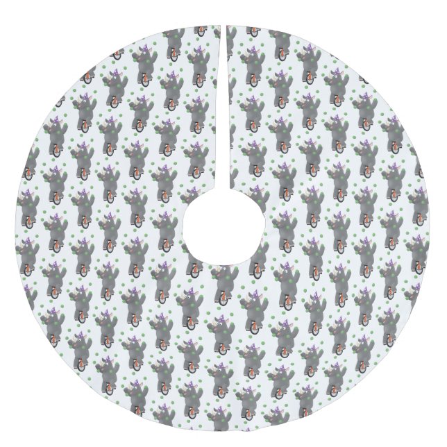 Lustigt söt noshörande med unicycle julgransmatta borstad polyester (Framsidan)