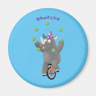 Lustigt söt noshörande med unicycle magnet