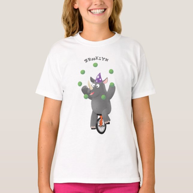 Lustigt söt noshörande med unicycle t shirt (Framsida)