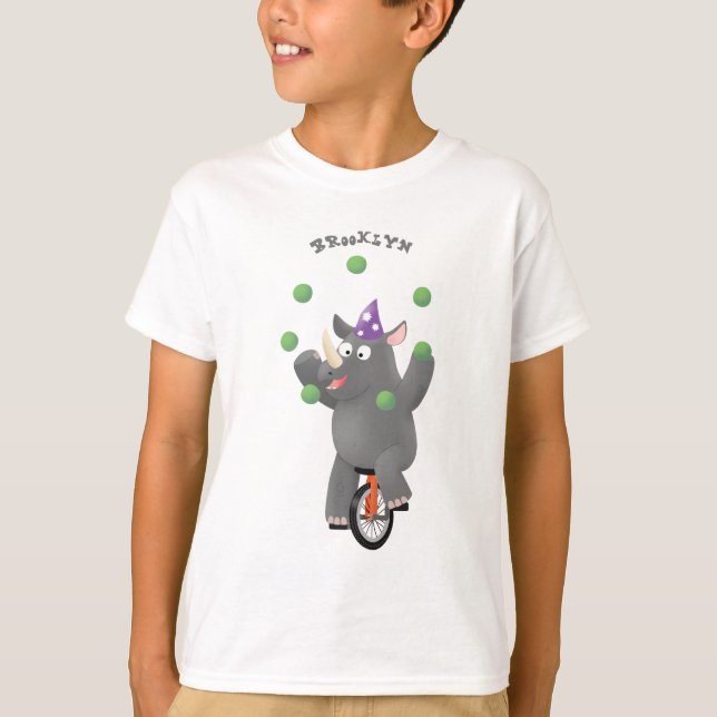 Lustigt söt noshörande med unicycle t shirt (Framsida)