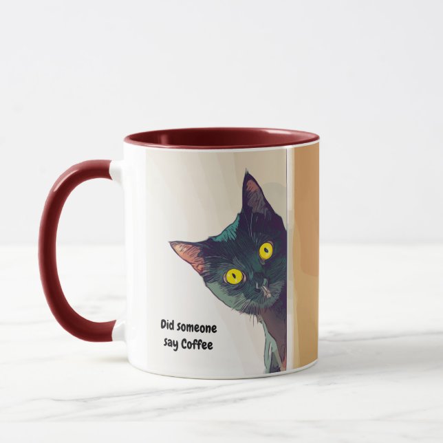 Lustigt söt Nyfiken Cat illustrerade Mugg (Vänster)