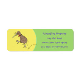 Lustigt söt nyzeeländska kiwi-hoppande tecknad returadress etikett