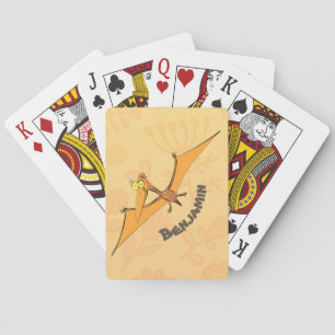 Lustigt söt orange tecknad av pterodactyl casinokort