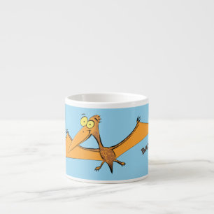Lustigt söt orange tecknad av pterodactyl espressomugg