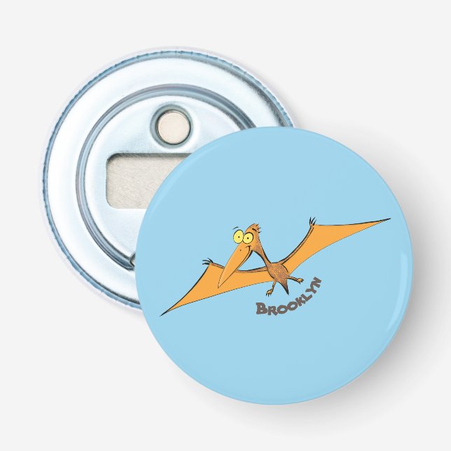 Lustigt söt orange tecknad av pterodactyl flasköppnare (Framsidan)