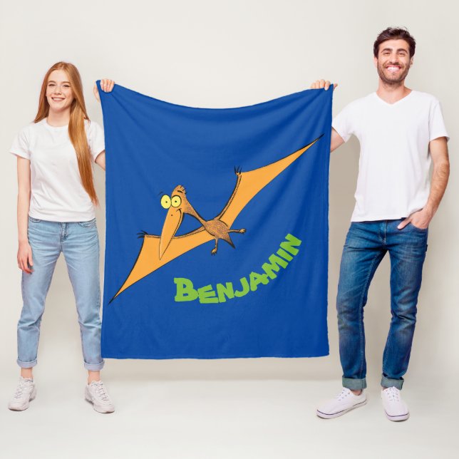Lustigt söt orange tecknad av pterodactyl fleecefilt (På plats)