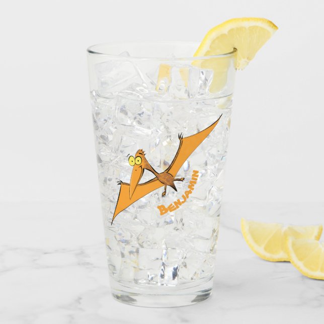 Lustigt söt orange tecknad av pterodactyl glaskopp (Bakside Is)