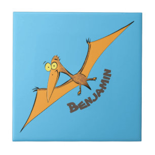 Lustigt söt orange tecknad av pterodactyl kakelplatta