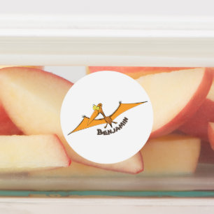 Lustigt söt orange tecknad av pterodactyl klistermärke