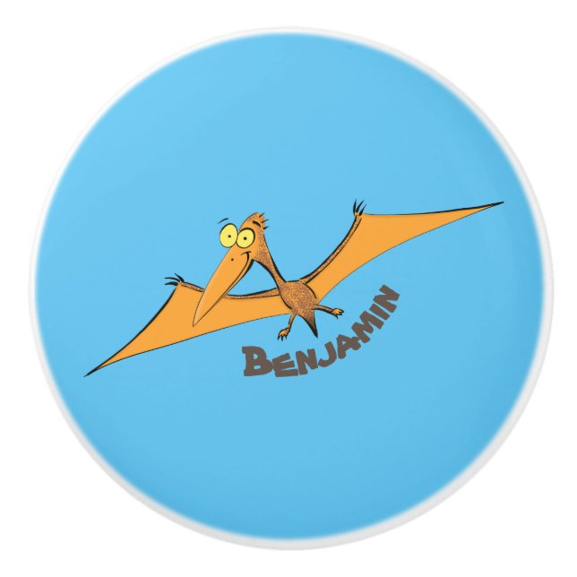 Lustigt söt orange tecknad av pterodactyl knopp (Framsidan)