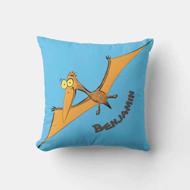 Lustigt söt orange tecknad av pterodactyl kudde (Framsida)