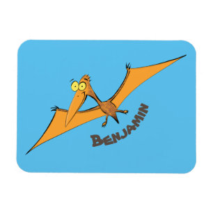 Lustigt söt orange tecknad av pterodactyl magnet
