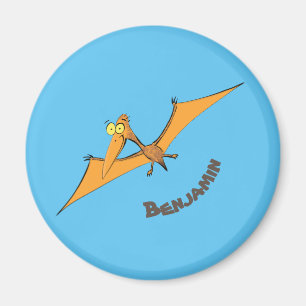 Lustigt söt orange tecknad av pterodactyl magnet