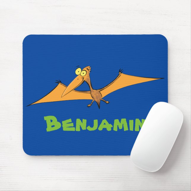 Lustigt söt orange tecknad av pterodactyl musmatta (Med mus)