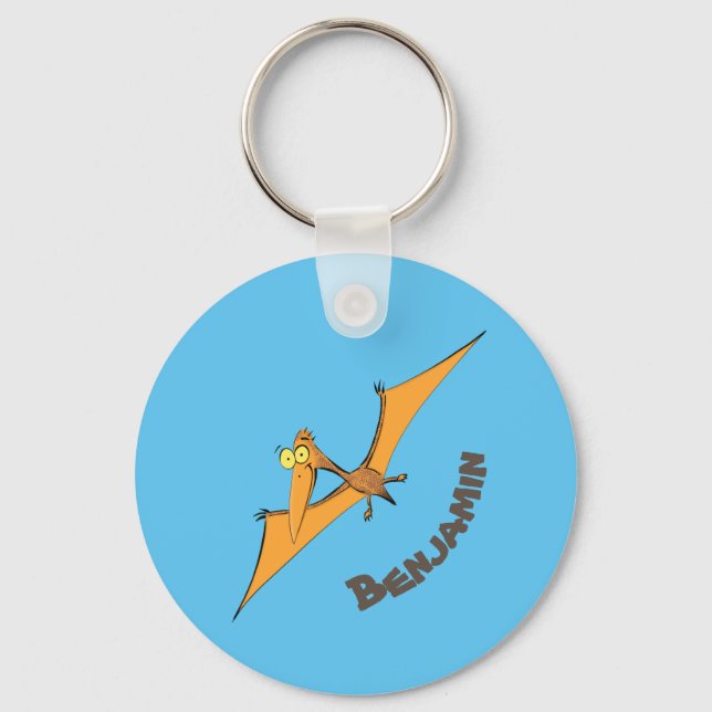 Lustigt söt orange tecknad av pterodactyl nyckelring (Framsida)