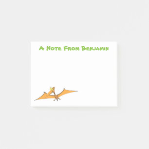 Lustigt söt orange tecknad av pterodactyl post-it block