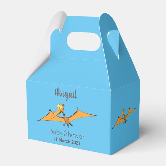 Lustigt söt orange tecknad av pterodactyl presentaskar (Framsidan Sidan)