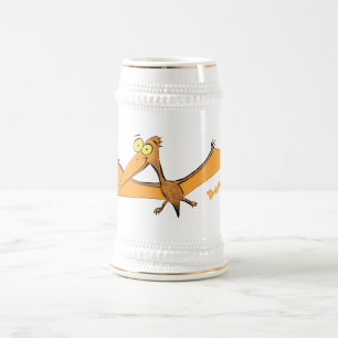 Lustigt söt orange tecknad av pterodactyl sejdel