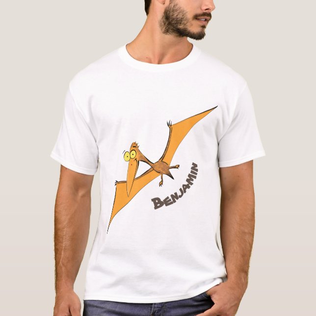 Lustigt söt orange tecknad av pterodactyl t shirt (Framsida)