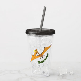 Lustigt söt orange tecknad av pterodactyl take away mugg