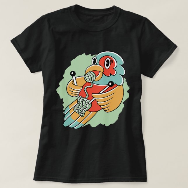 Lustigt söt tecknad parrot stickande ull sticka pa t shirt (Design framsida)
