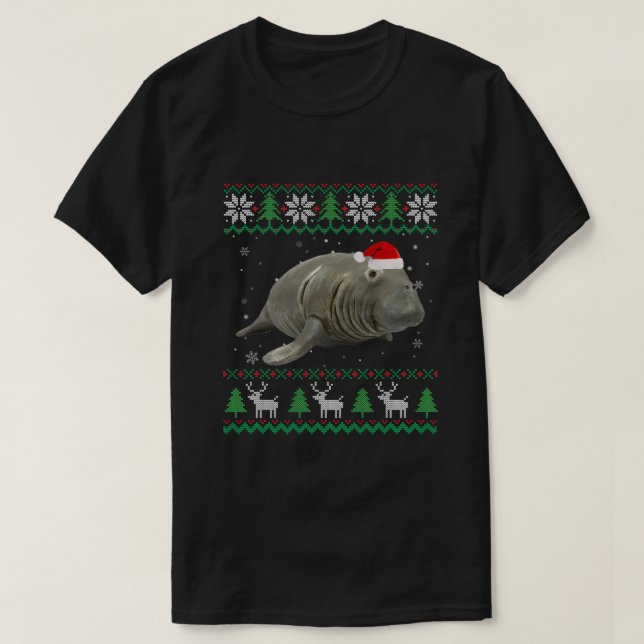 Lustigt sötare Juldjur Santa Manatee T Shirt (Design framsida)