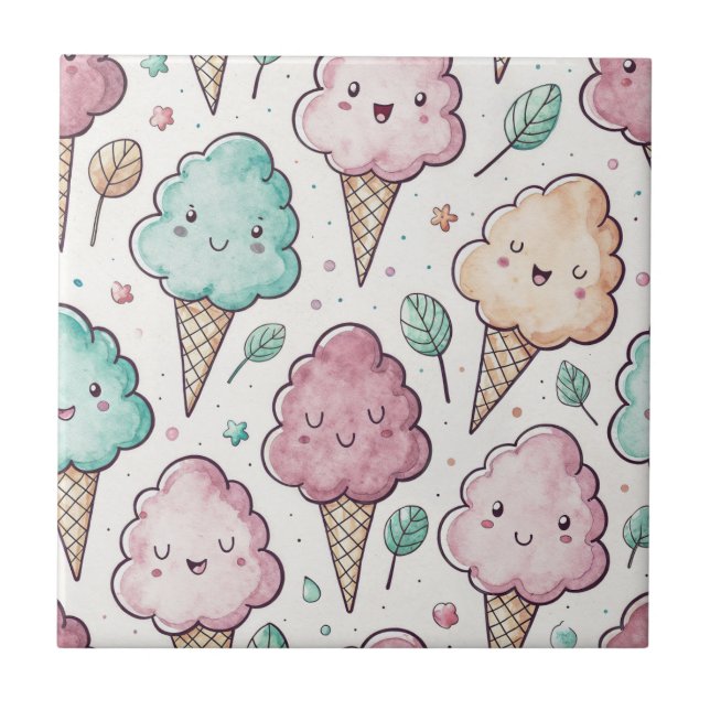 Lustigt sött bomullskandy kawaii sömlös mönster kakelplatta (Framsidan)