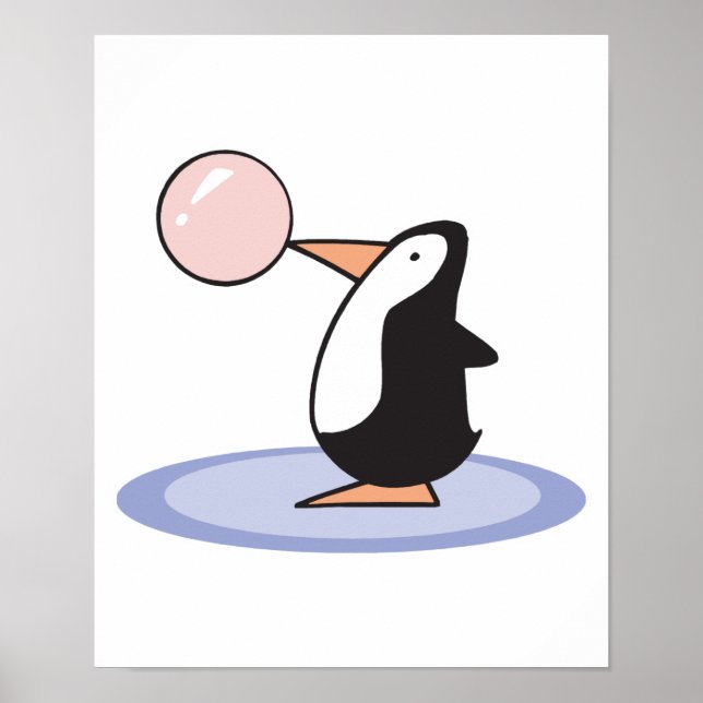 Lustigt sött bubbelgummipenguin poster (Framsidan)