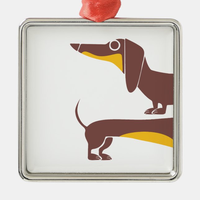 Lustigt sött dachshund för lång hund förälder julgransprydnad metall (Framsidan)