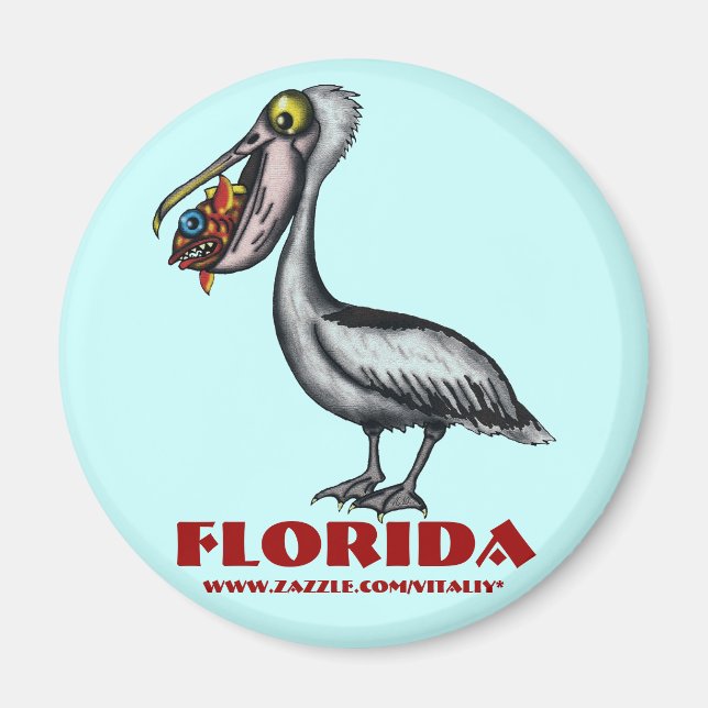 Lustigt sött Florida-pelikan och fiskmagnet Magnet (Framsidan)