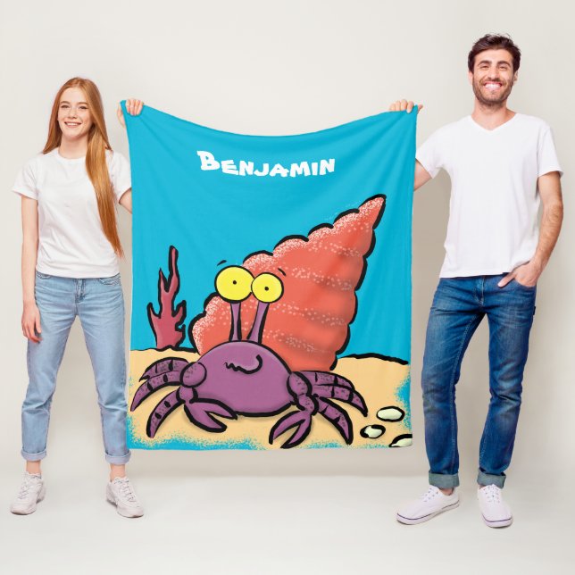 Lustigt sött lila tecknad örmkrabba fleecefilt (På plats)