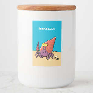 Lustigt sött lila tecknad örmkrabba mat etikett