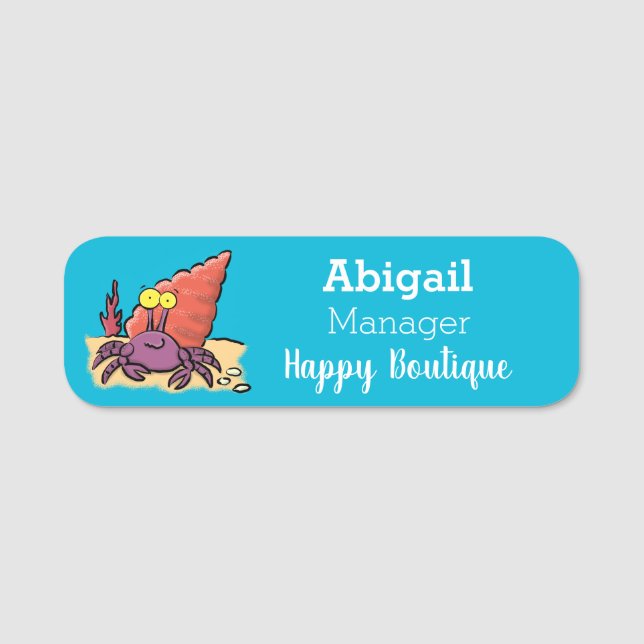 Lustigt sött lila tecknad örmkrabba namnbricka (Framsida)