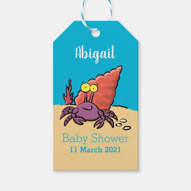 Lustigt sött lila tecknad örmkrabba presentetikett (Framsidan)