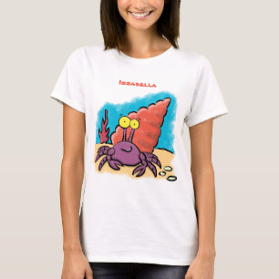 Lustigt sött lila tecknad örmkrabba t shirt