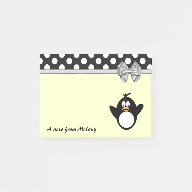 Lustigt sött penguin polka dots monogram post-it block (Framsida)