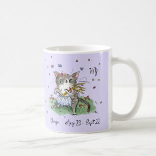 Lustigt sött Våg Stjärntecken Zodiac Cat med blomm Kaffemugg