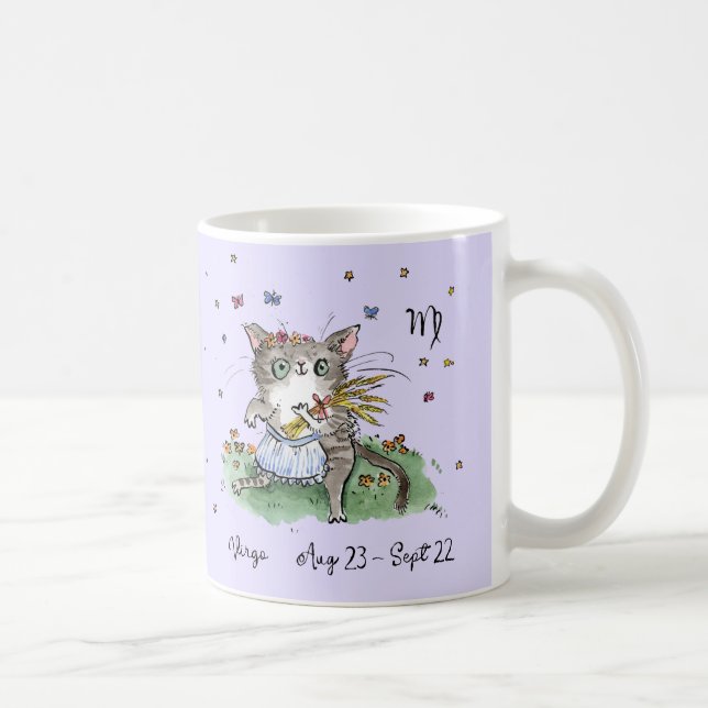 Lustigt sött Våg Stjärntecken Zodiac Cat med blomm Kaffemugg (Höger)