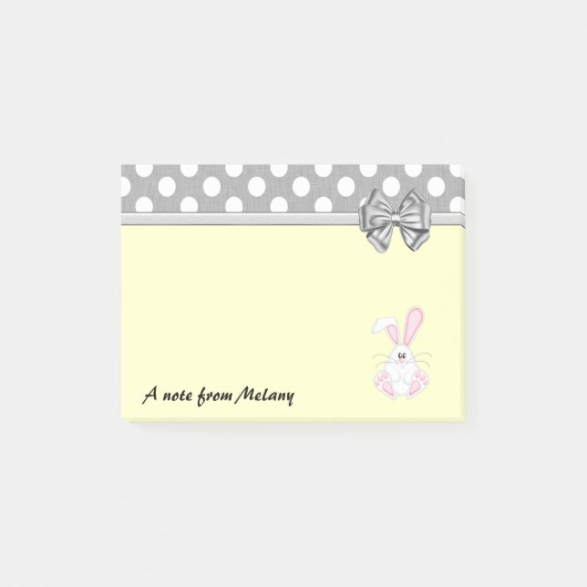 Lustigt sött, viskös kanin polka dots monogram post-it block (Framsida)
