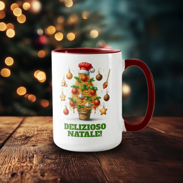 Lustigt Spaghetti Julgran Delizioso Natale! Mugg (Funny Spaghetti Christmas Tree 15oz Two-Tone Mug)